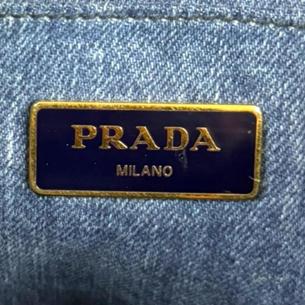 Prada Canapa Tote M Shoulder Bag, Denim 1BG642 Blue, Women's, PRADA 2-way - Picture 13 of 16